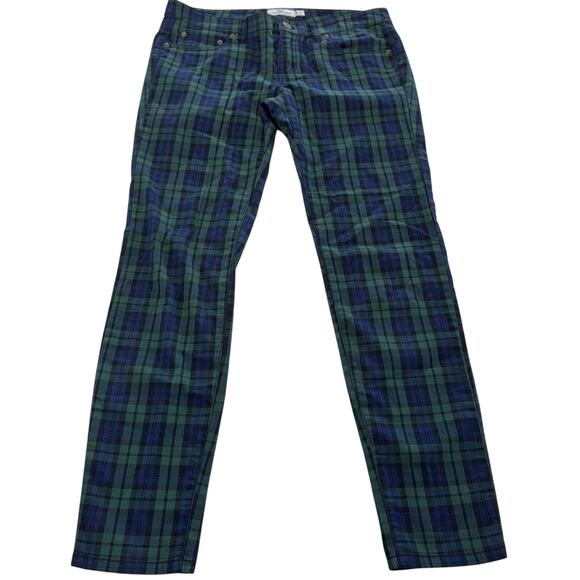 Vineyard Vines Pants Womens 2 Green Blue Plaid Slim Fit Stretch 2P0304 Preppy - Picture 1 of 8
